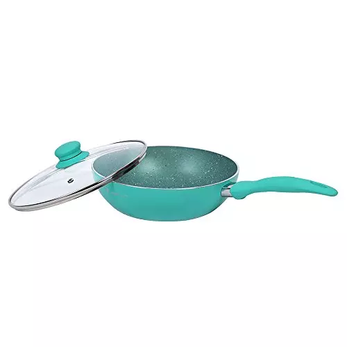 Wonderchef Celebration Dosa Tawa, Grill Pan, Fry Pan & Kadhai with Glass Lid Non Stick Virgin Aluminium Turquoise Blue, 63151530 (5 Pcs Set)