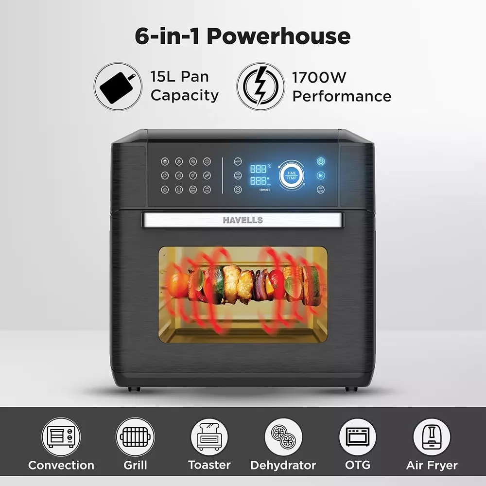 Havells AVANZA 1700 W Digital Air Fryer Oven 15 L Black, GHCAFEFK170