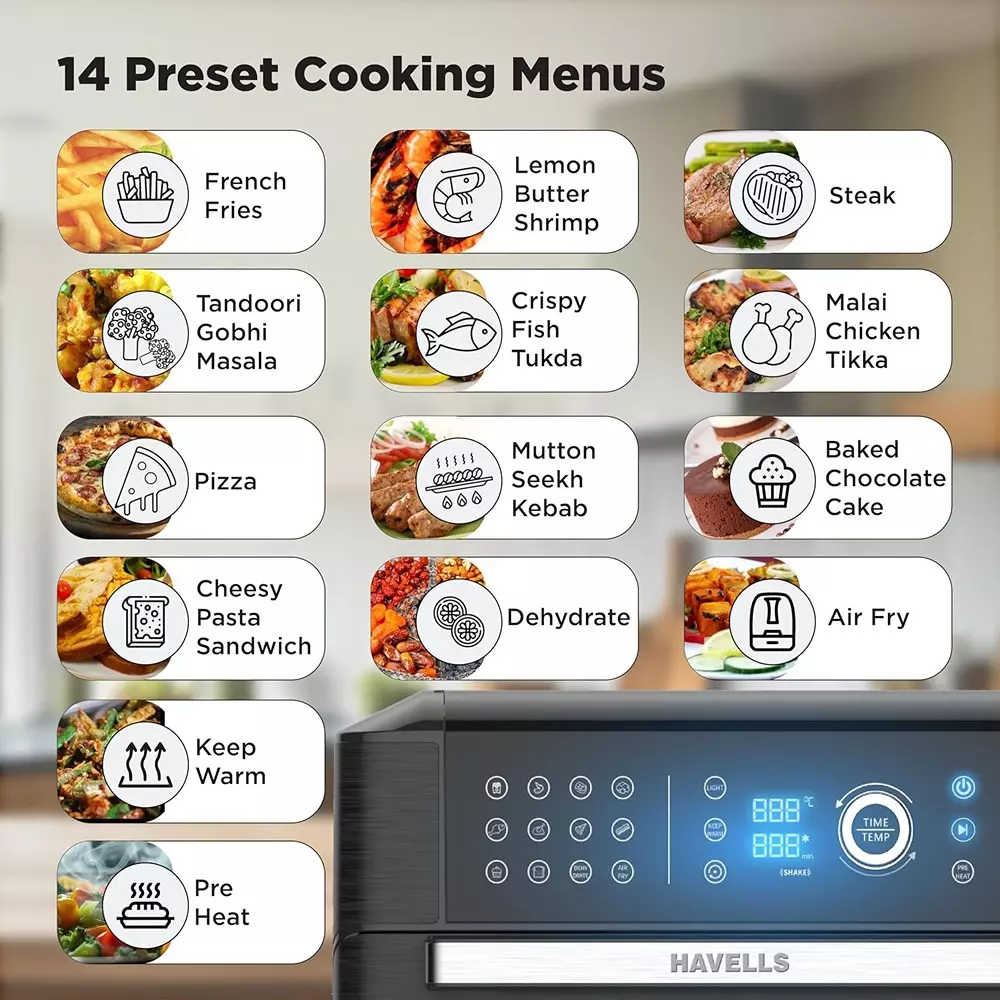 Havells AVANZA 1700 W Digital Air Fryer Oven 15 L Black, GHCAFEFK170