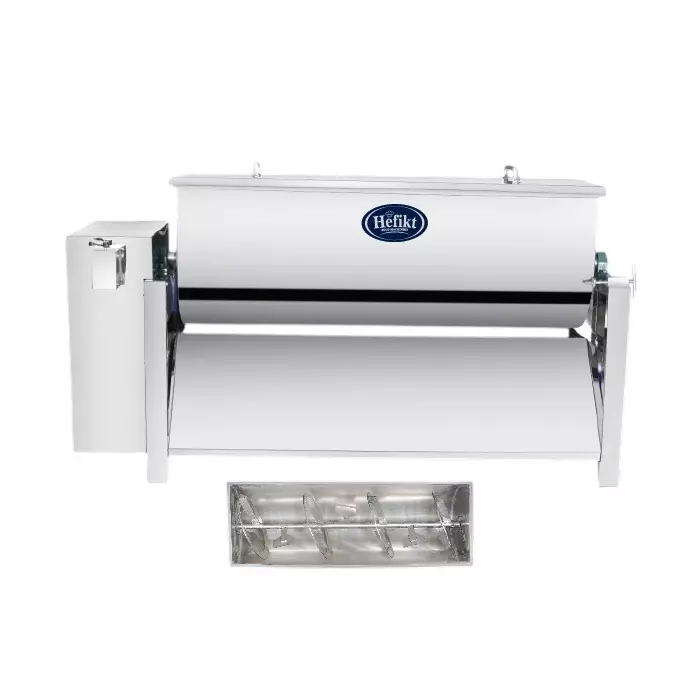 Hefikt Food Machinery Namkeen Masala Mixer (Ribbon Blender) 80-100 Kg Drum Capacity 60 x 20 x 22 Inch Drum Size 2 HP Power 1440 RPM Stainless Steel Material