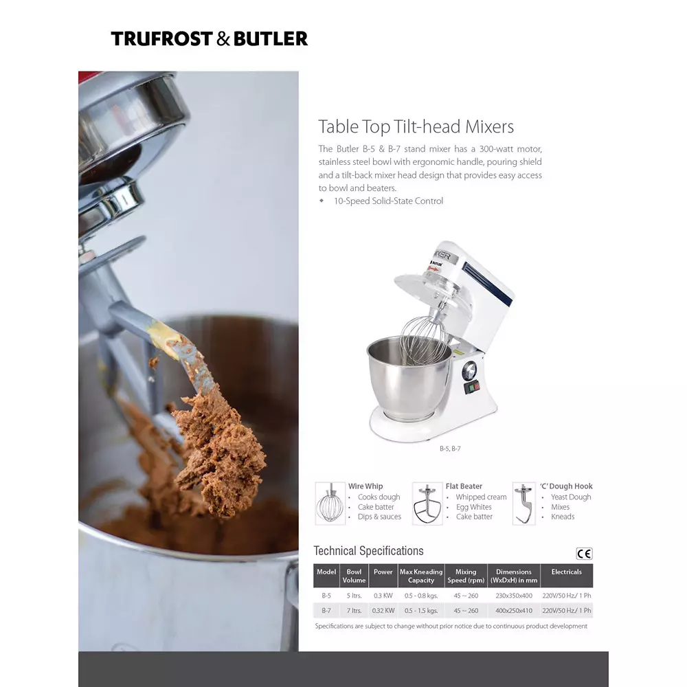 Butler 7 L Bowl Electric Tilt Head Planetary Mixer, B-7