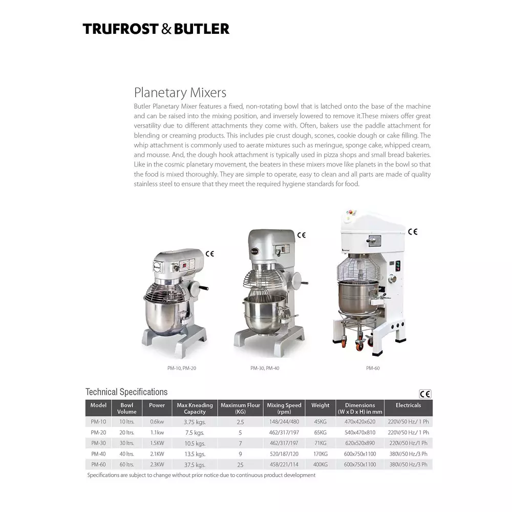 Butler 10 L Bowl Electric Planetary Mixer, PM-10