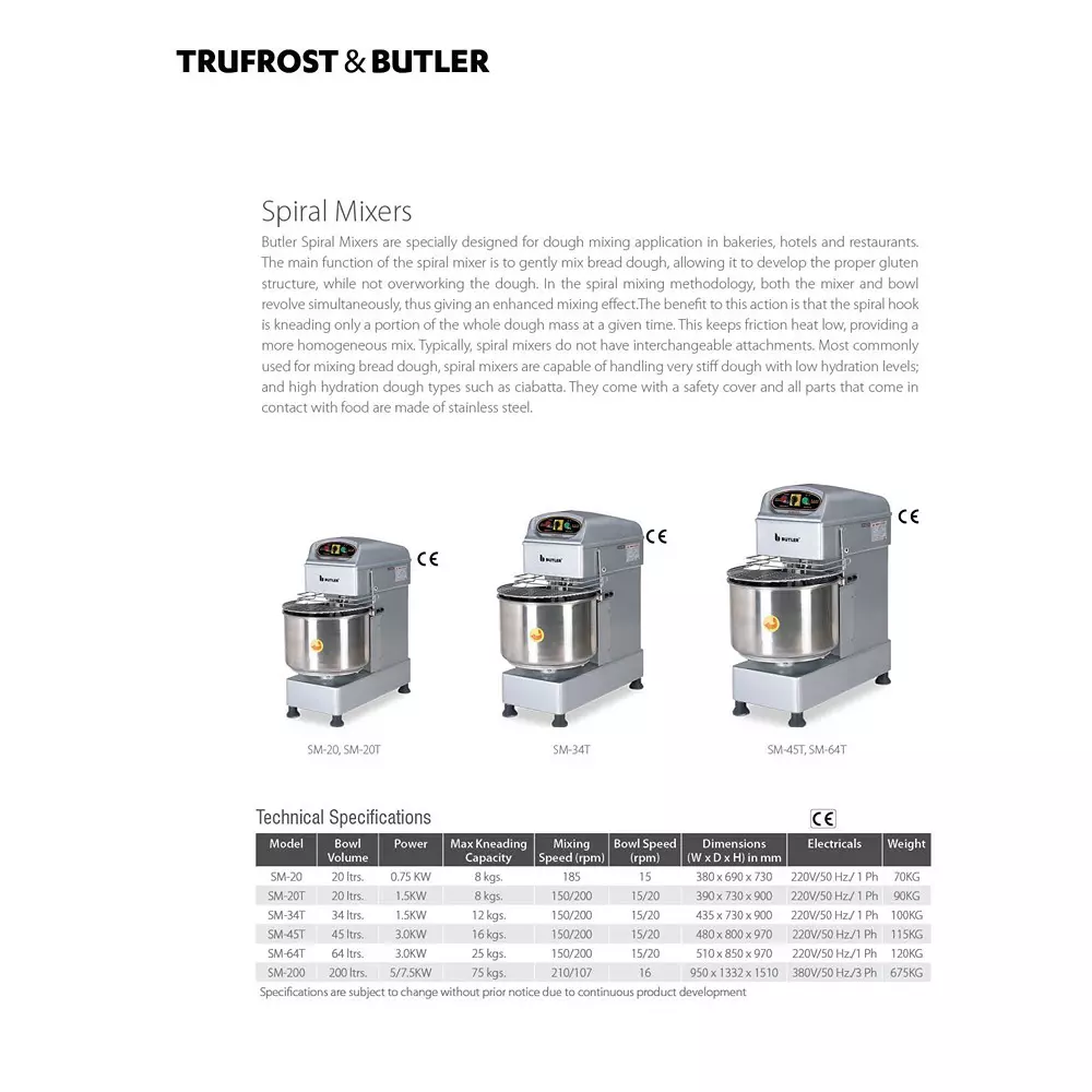 Butler 20 L Bowl Electric Spiral Mixer, SM-20T