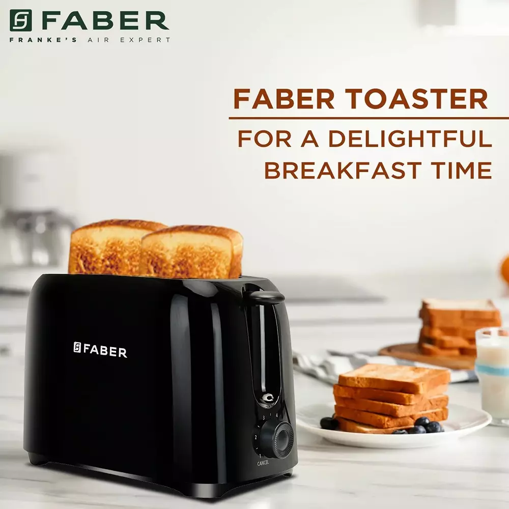 Faber Pop Up Toaster 750 W Power Cord Wrap Storage Knob Control With LED Indicating Buttons Black
