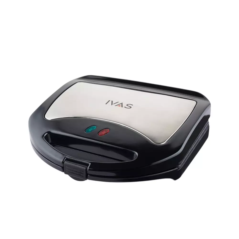 IVAS BreadBliss Grill Sandwich Maker 750 W Power Corded Electric Black LED Lights Non-Stick Coated Grill Plates for Kitchen Use