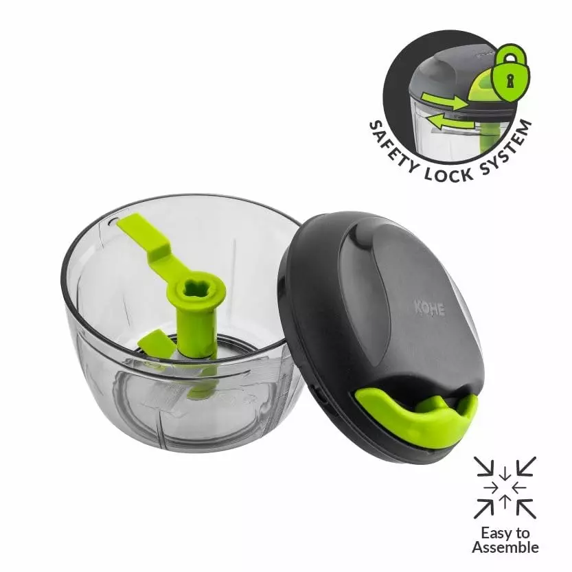 Kohe Manual Vegetable Chopper 2 Blades Multicolor 400 ml Capacity for Home & Kitchen Use, CR-400/B
