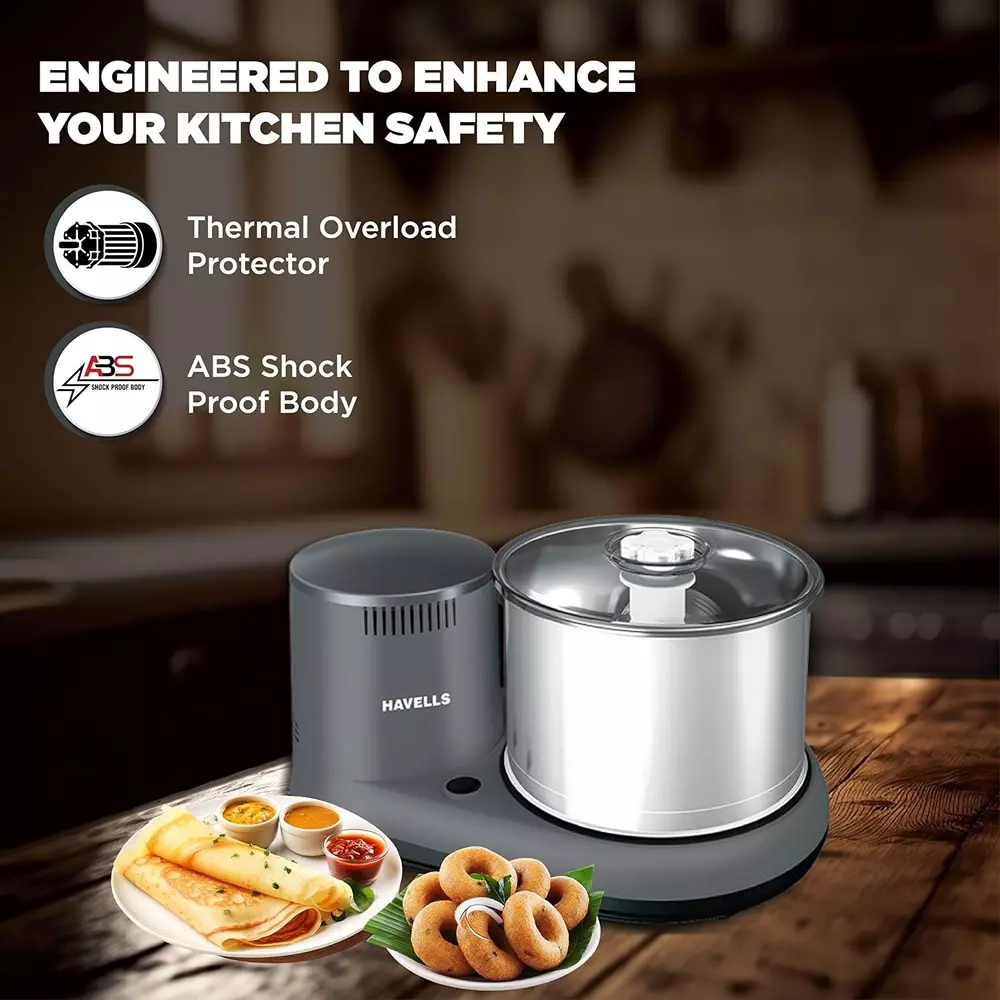 Havells Alai Plus 150 W Wet Grinder 2 L Grey, GHFWGCXE015