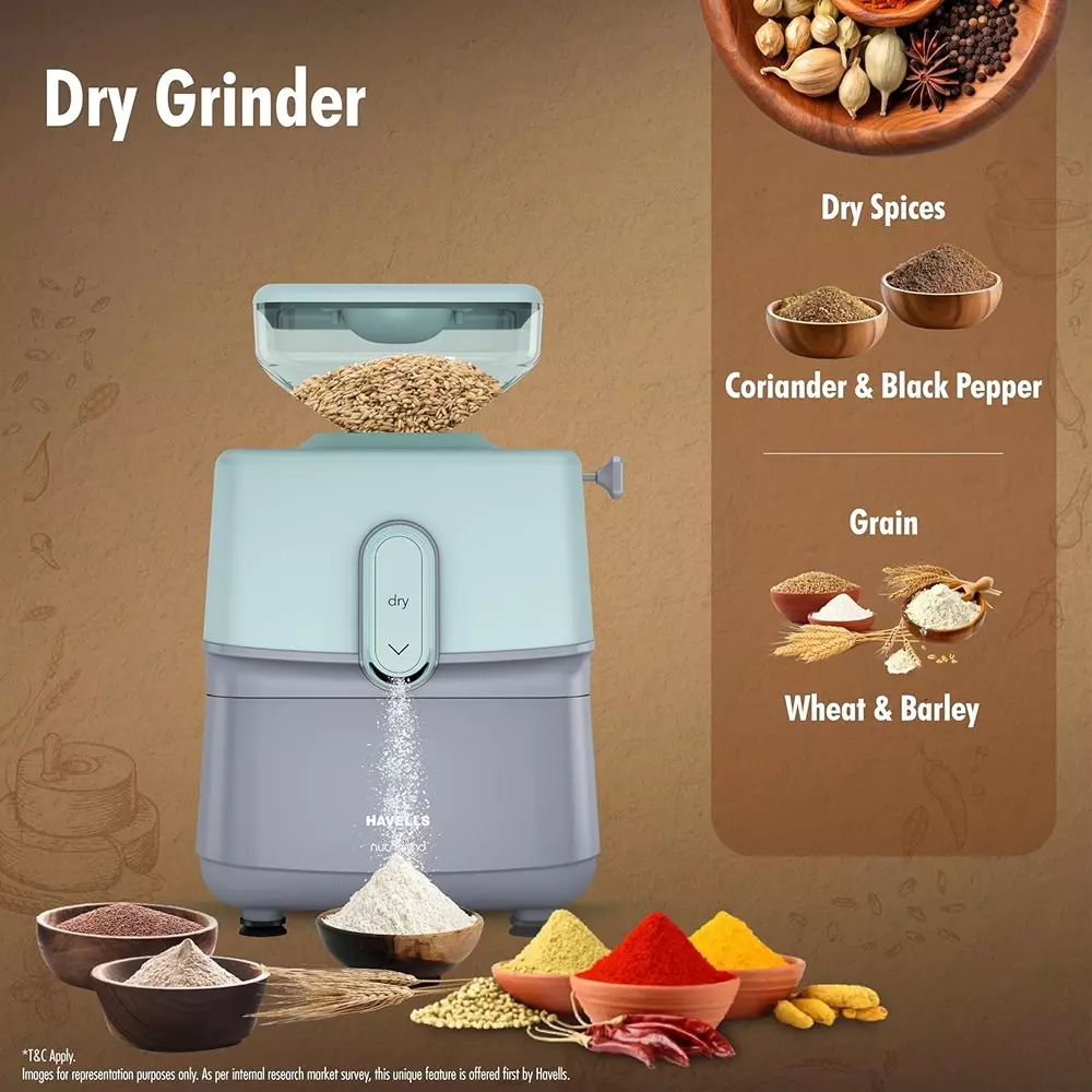 Havells Nutrigrind 400 W 3 in 1 WET & DRY GRINDER 1 L Grey & Pista Green, GHFMGFDE040