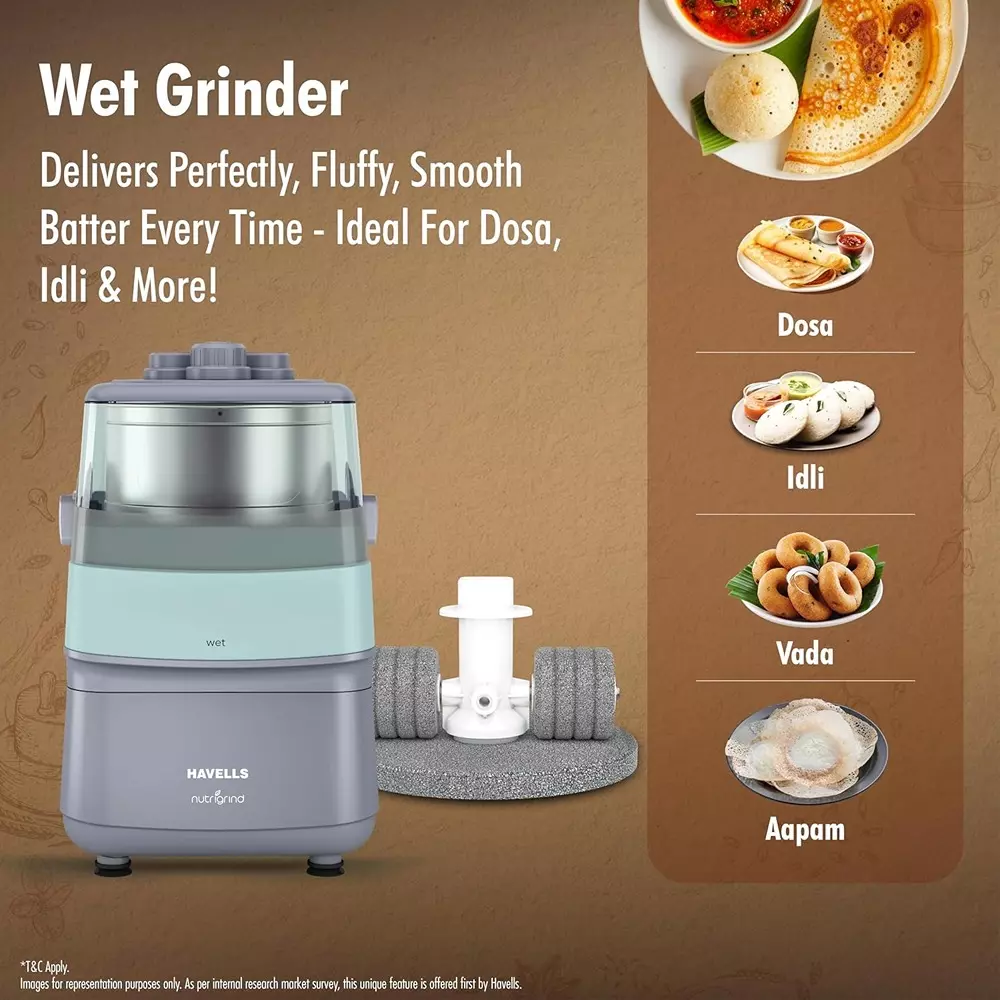 Havells Nutrigrind 400 W 3 in 1 WET & DRY GRINDER 1 L Grey & Pista Green, GHFMGFDE040
