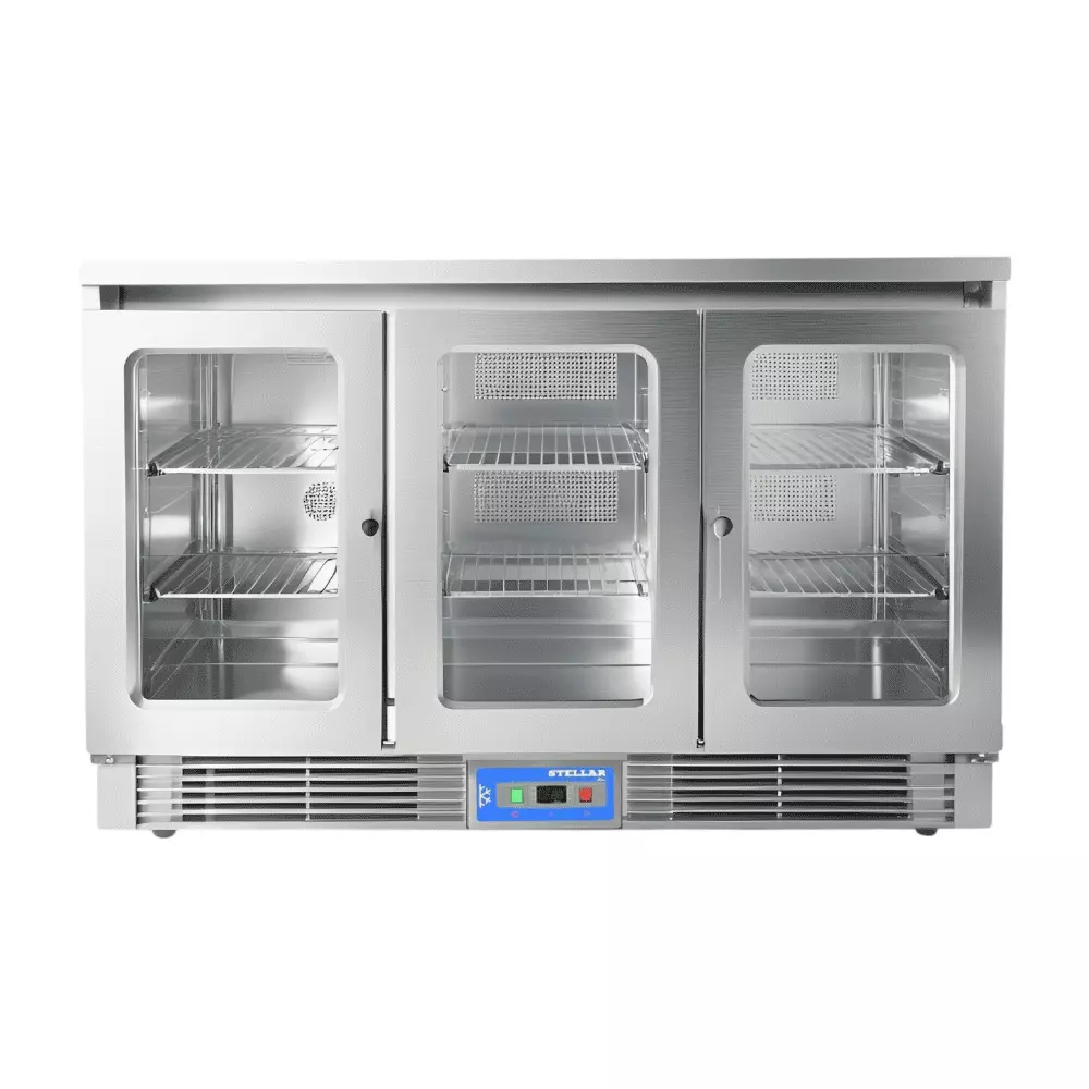 Stellar Three Door Back Bar Beverage Chiller 360 L Capacity 1350 x 530 x 900 mm Size, BBC 3 SS