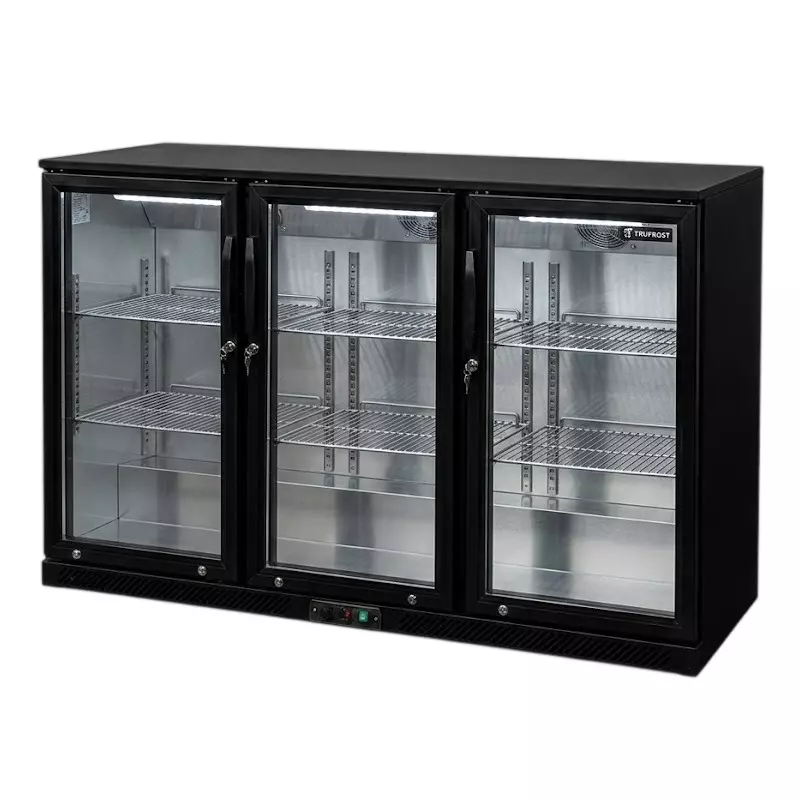 Trufrost 320 L Total Capacity Three Door Back Bar with Elegant Black Interiors 350 W Input Power and 2°C to 8°C Temperature Range, BBB-300