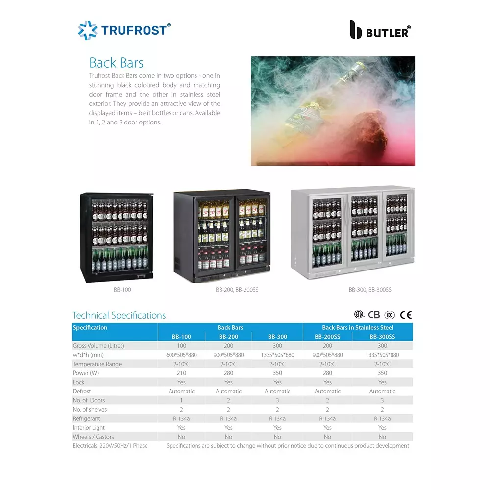 Trufrost 200 L Back Bar Chiller, BB-200SS
