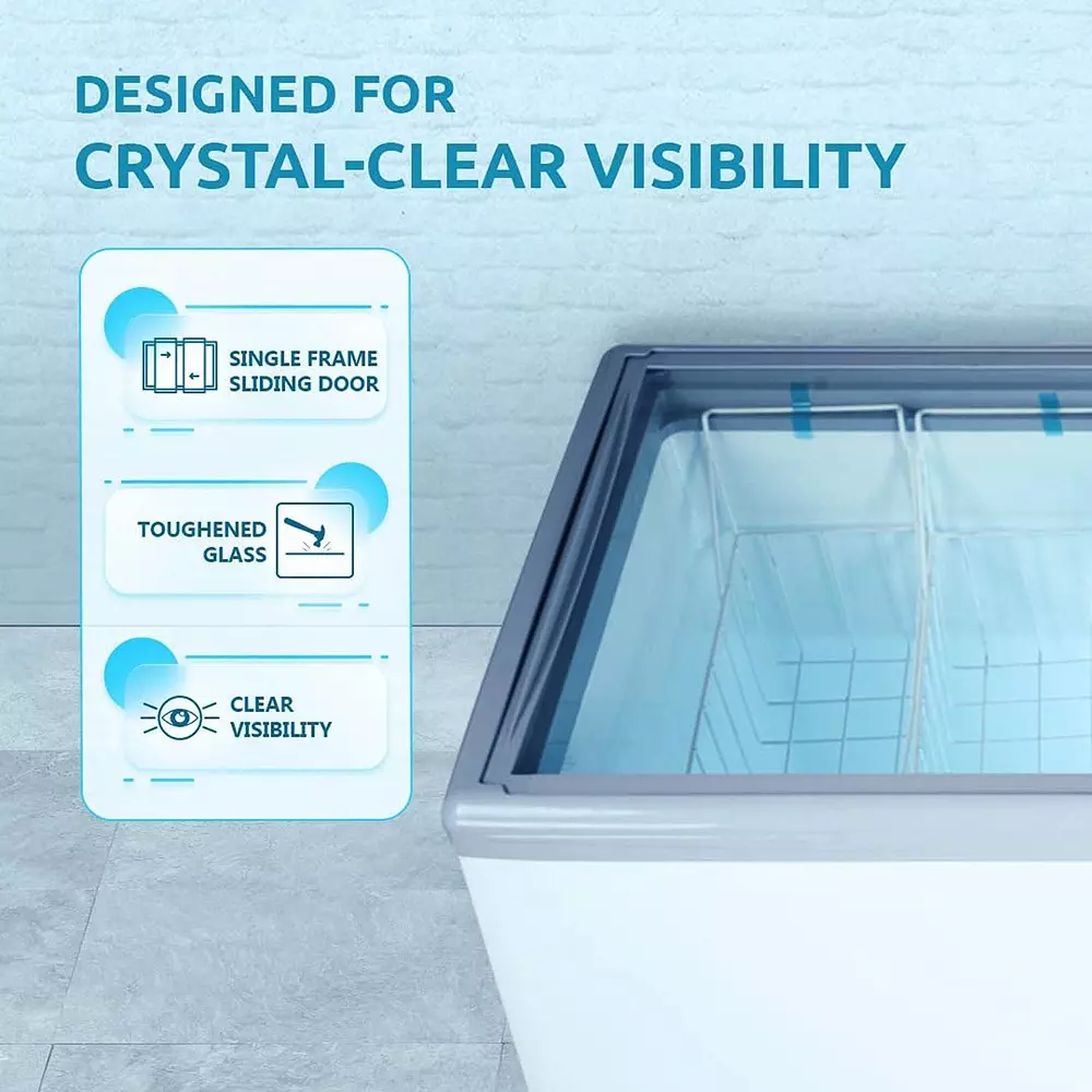 ICE MAKE Glass Top Deep Freezer 440 L Double Door Convertible, IGT450