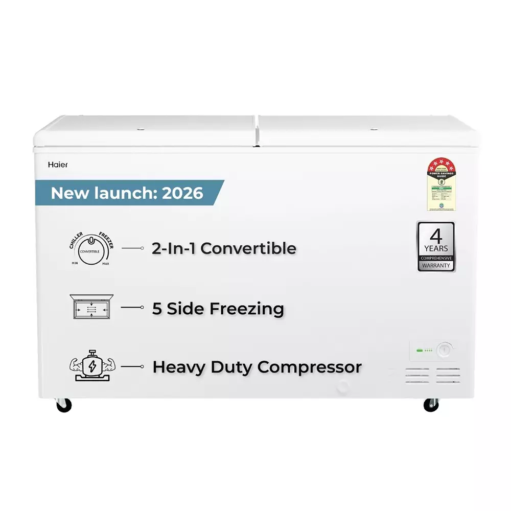 Haier Pristine Series 588 L Double Door Static Convertible Deep Freezer White, HFC-588DPW5
