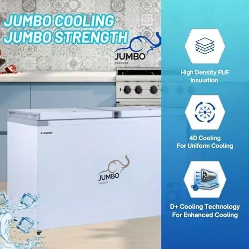 Rockwell 485 L Double Doors Convertible Jumbo Deep Freezer White, SFR550DDU