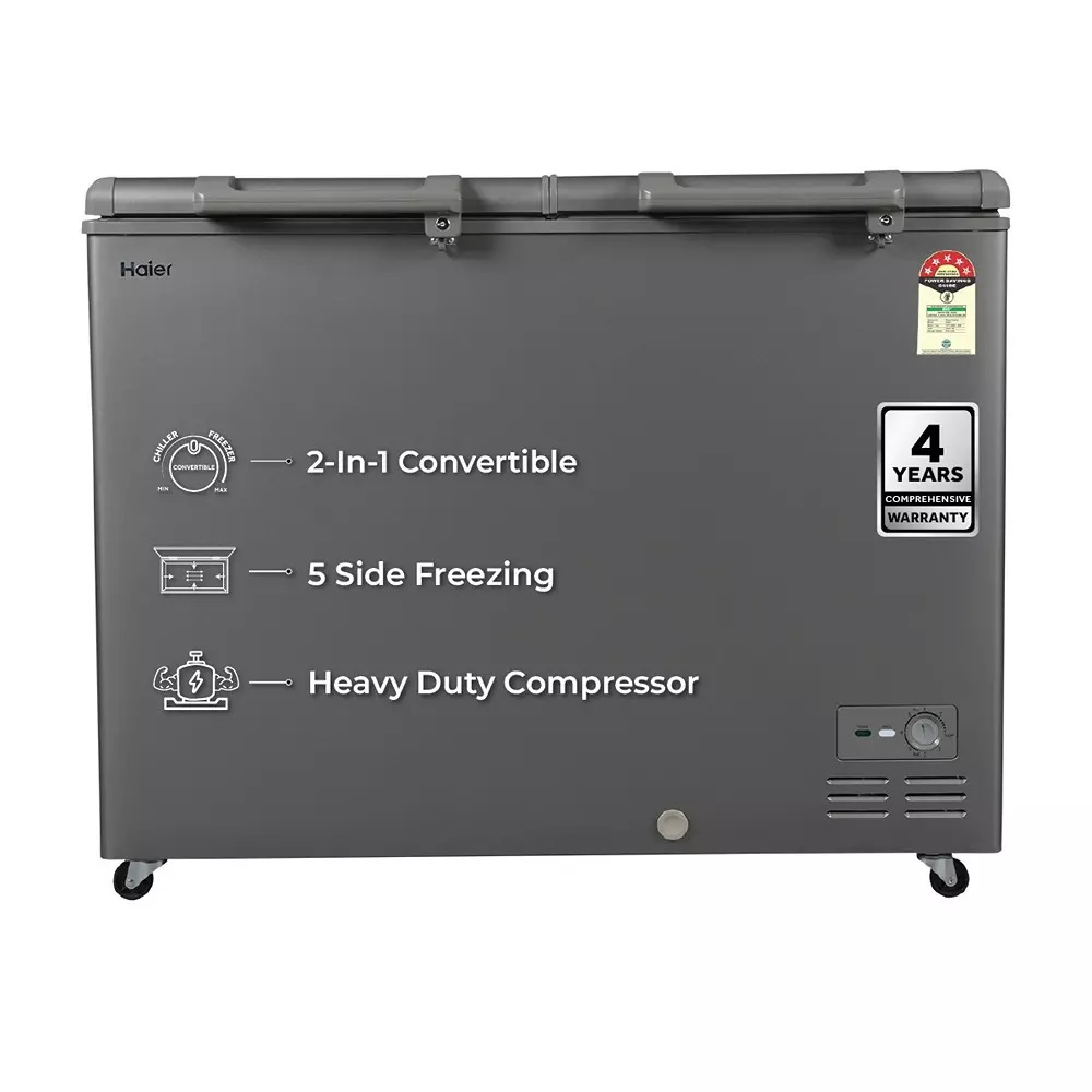 Haier Titanium Series 510 L Double Door Direct Cooling Convertible Deep Freezer Titanium Grey, HFC-510DET5