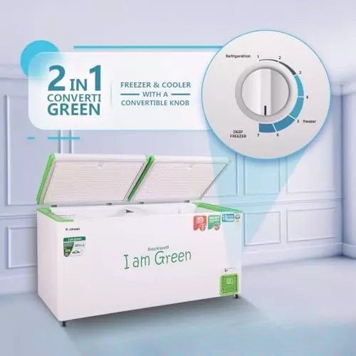 Rockwell 465 L Double Doors Convertible Green Deep Freezer White & Green, GFR550DDUC