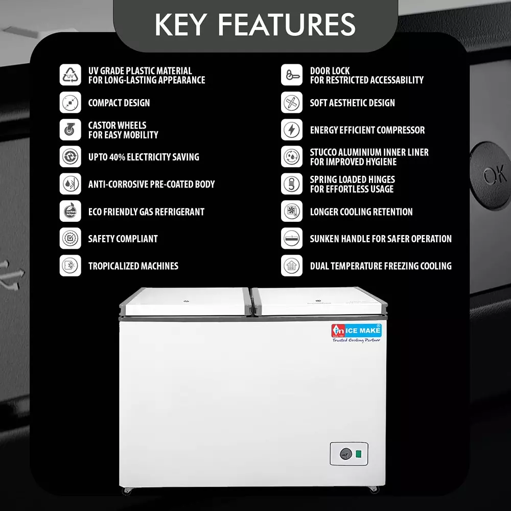 ICE MAKE Hard Top Deep Freezer 305 L Double Door Convertible, IHT350 DD
