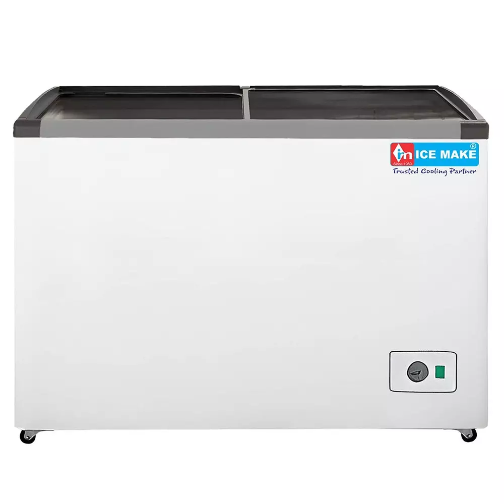 ICE MAKE Glass Top Deep Freezer 330 to 550 L Double Door Convertible