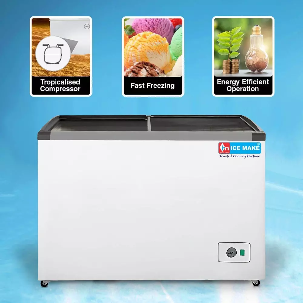 ICE MAKE Glass Top Deep Freezer 330 L Double Door Convertible, IGT350