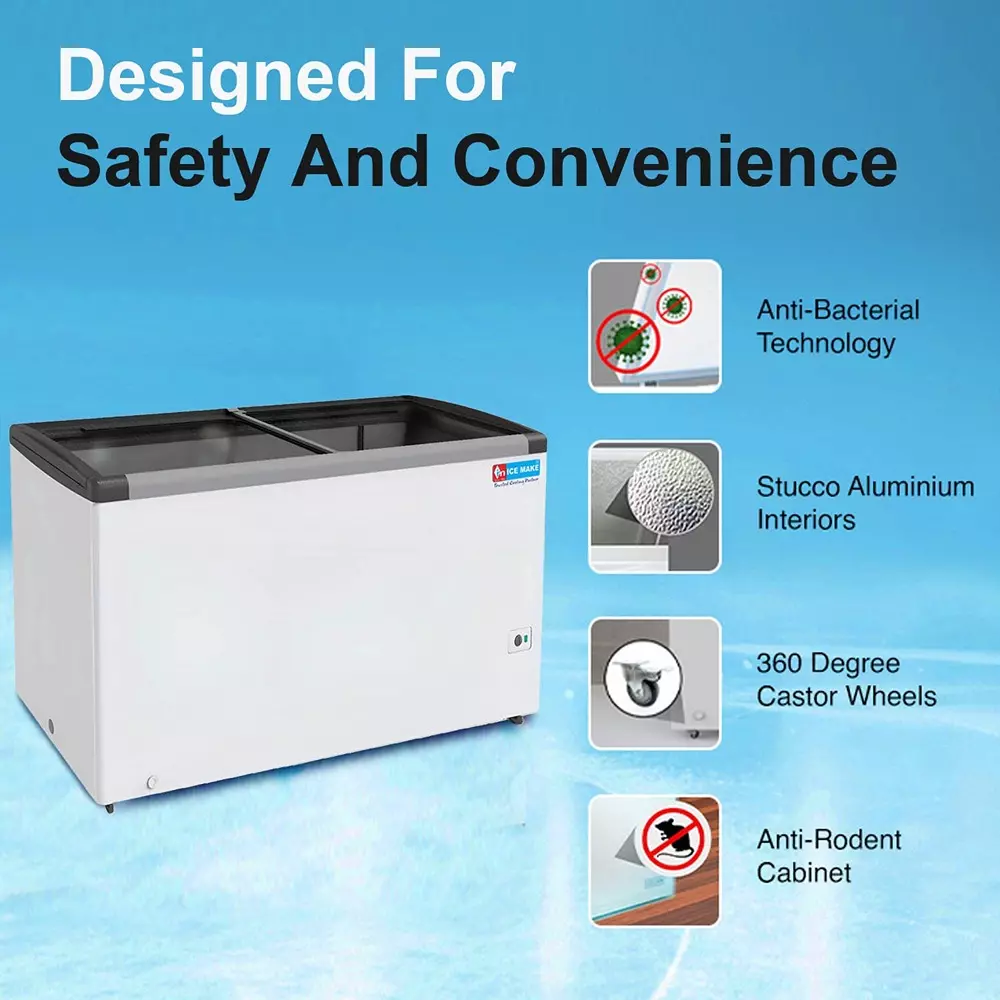 ICE MAKE Glass Top Deep Freezer 330 L Double Door Convertible, IGT350