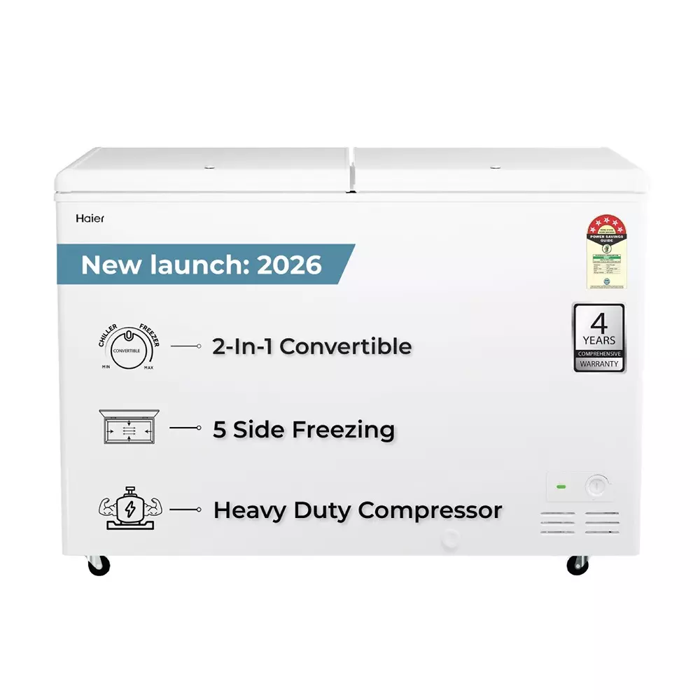 Haier Pristine Series 410 L Double Door Direct Cooling Convertible Deep Freezer White, HFC-410DPW5