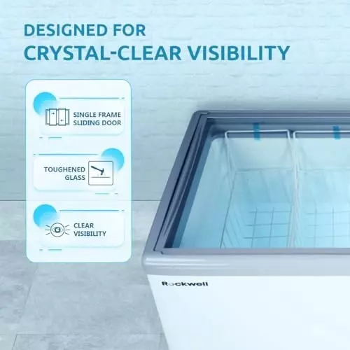 Rockwell 415 L Double Doors Convertible Glass Top Deep Freezer White, SFR450GTS