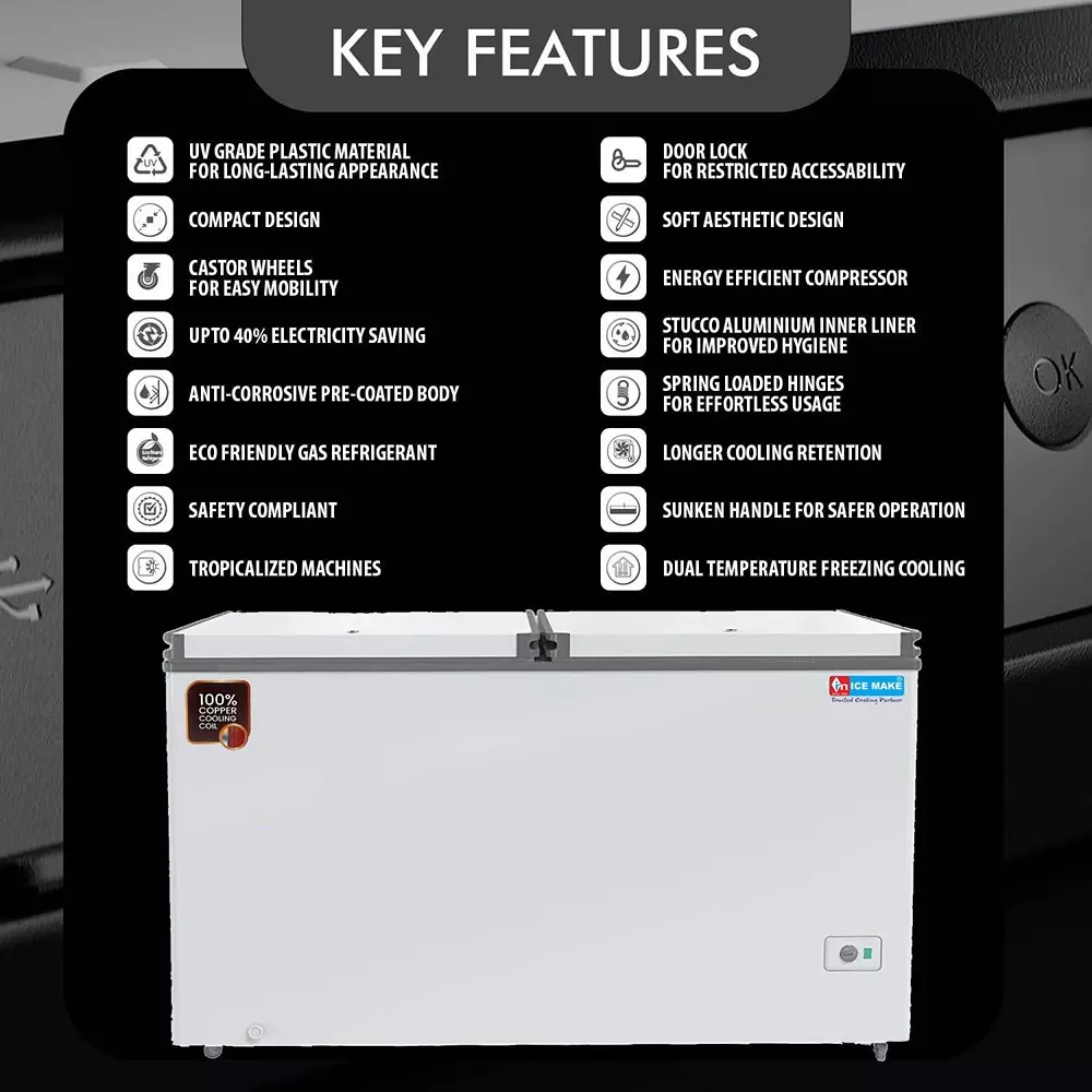 ICE MAKE Hard Top Deep Freezer 505 L Double Door Convertible, IHT550 DD