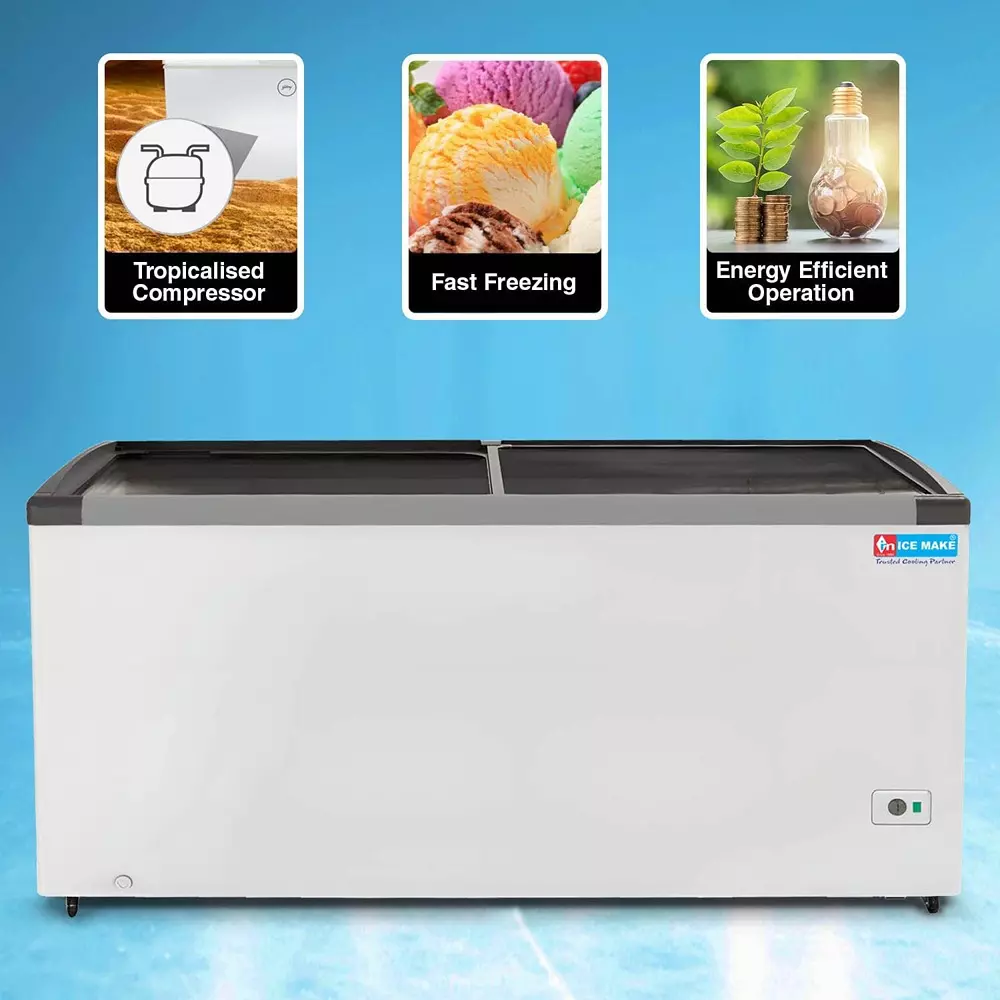 ICE MAKE Glass Top Deep Freezer 550 L Double Door Convertible, IGT550