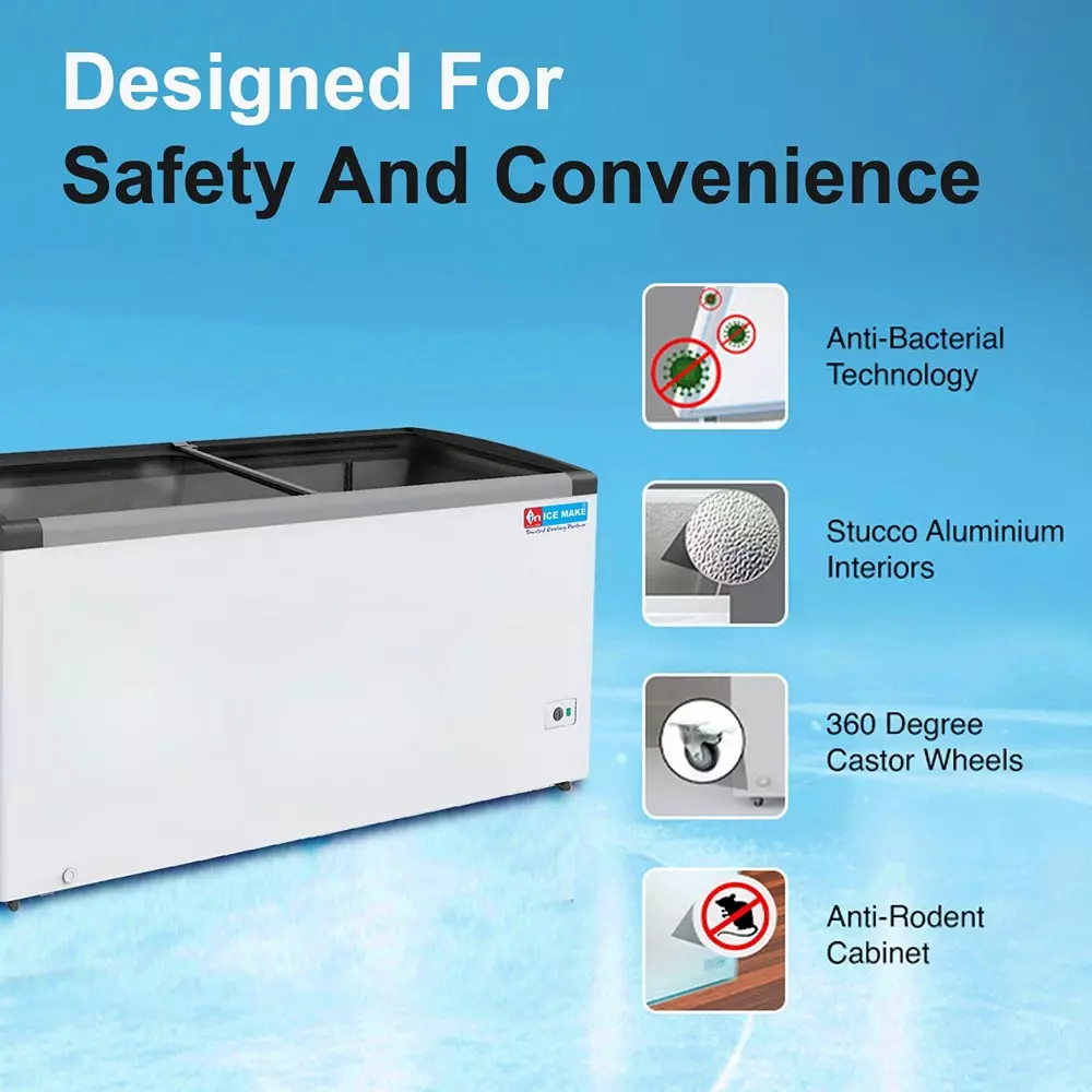 ICE MAKE Glass Top Deep Freezer 550 L Double Door Convertible, IGT550