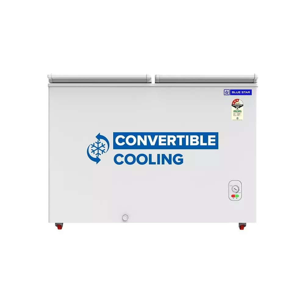 Blue Star Convertible Hard Top Deep Freezer Double Door White 301 L Capacity for Home, Hotel & Shops Use, HT3-M325