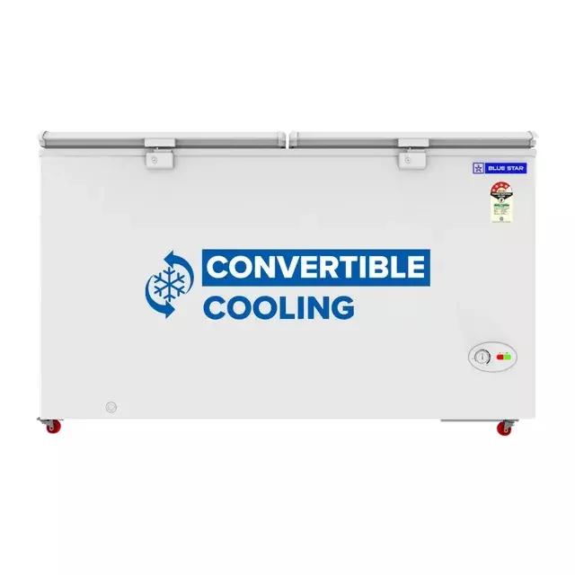 Blue Star Convertible Hard Top Deep Freezer Double Door White 400 L Capacity for Home, Hotel & Shops Use, HT4-N450