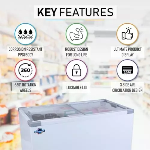 Rockwell 495 L Double Door Non Convertible Flat Glass Top Deep Freezer SFR550GT