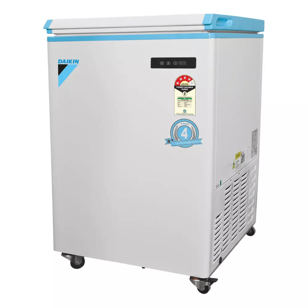 Daikin Hard Top Deep Freezer Single Door 655x670x880 mm Digital Display 99 L Sorage Capacity 1 Basket for Kitchens & Restuarants, CRDF10SDBRV16