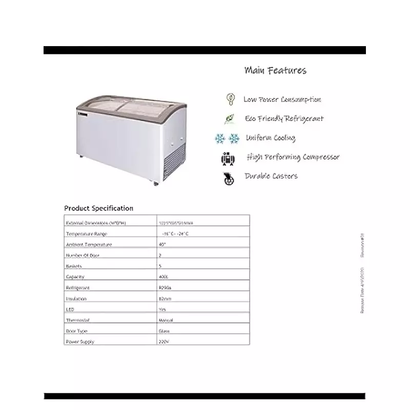 Elanpro Non-Convertible Curved Glass Top Freezer Capacity 333 L and Double Door, EKG 415DLG