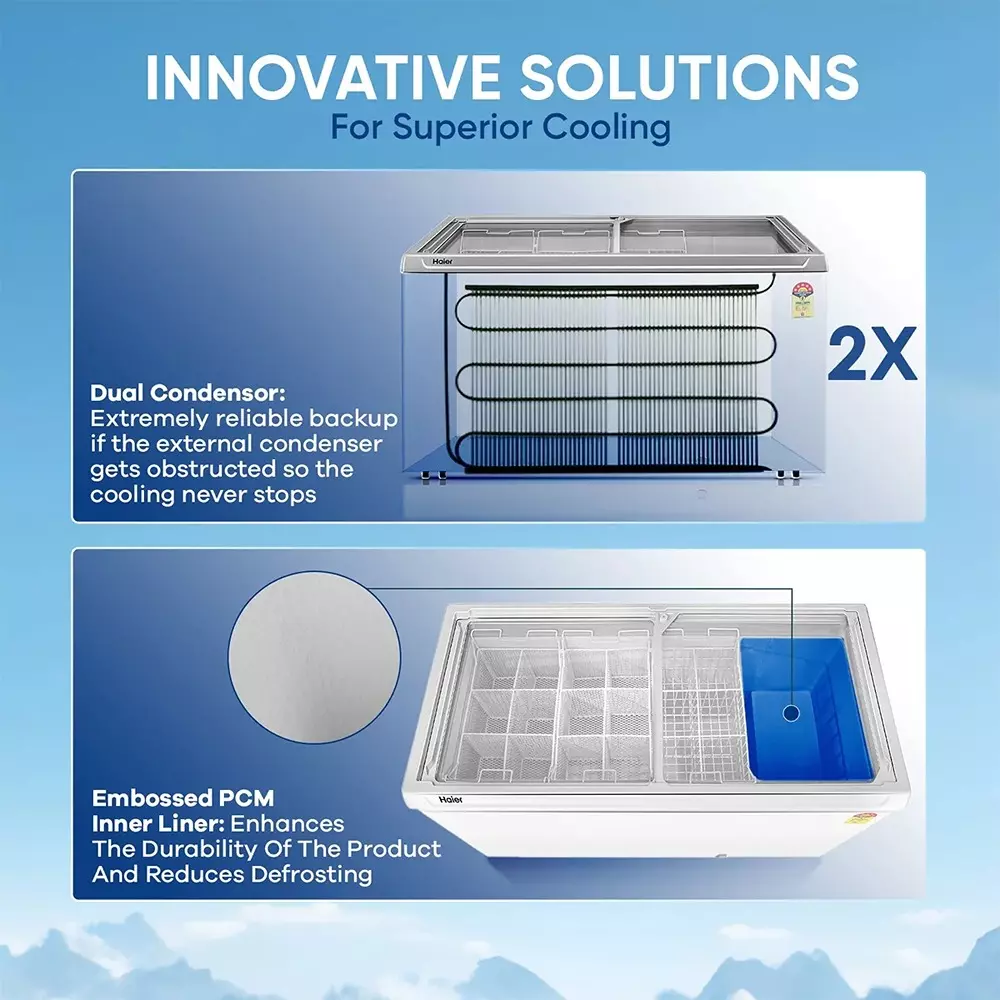 Haier Glass Top Chest Freezer 575 L Capacity Double Door Convertible, HFC-575GM5