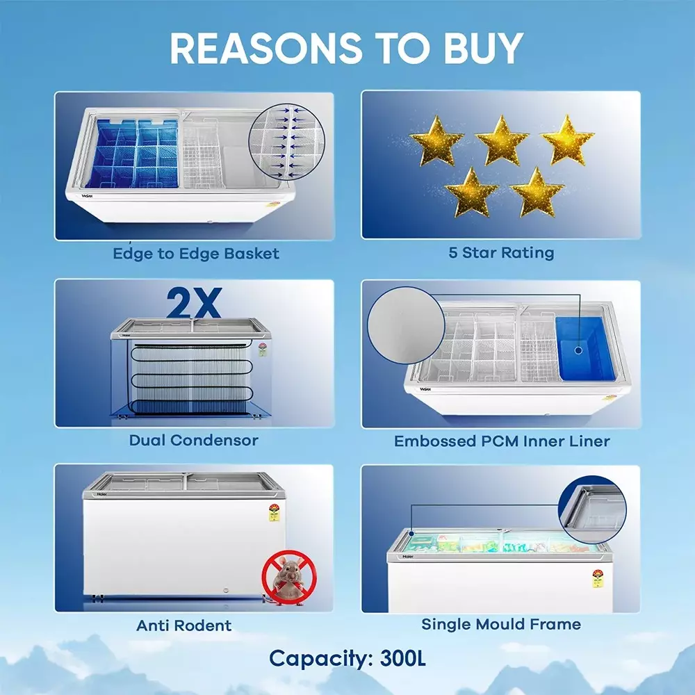 Haier Glass Top Chest Freezer 575 L Capacity Double Door Convertible, HFC-575GM5
