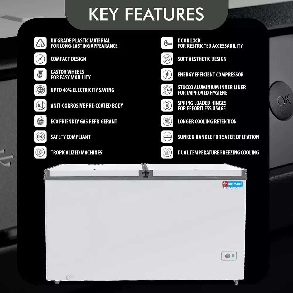 ICE MAKE Hard Top Deep Freezer 405 L Double Door Convertible, IHT450 DD