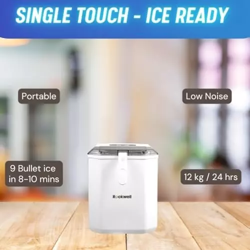Rockwell Portable Ice Cube Maker Machine 1500 W White 9 Bullet Ice Cubes in 8 -10 Min, IM12WP