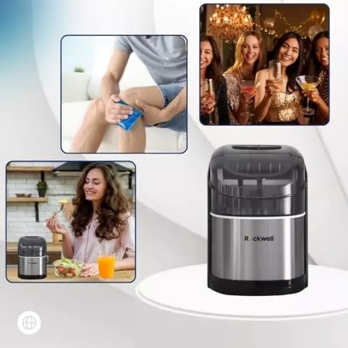 Rockwell 12 Kg Portable Ice Cube Maker Machine Black 9 Ice Ready in 8 Mins, IM12BSS