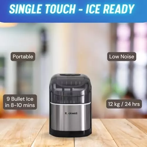 Rockwell 12 Kg Portable Ice Cube Maker Machine Black 9 Ice Ready in 8 Mins, IM12BSS