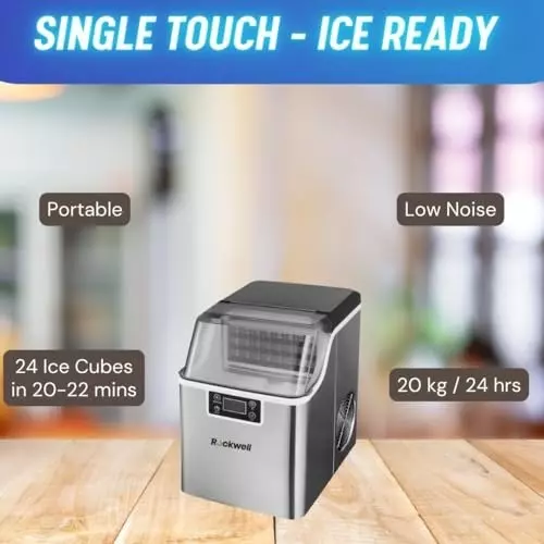 Rockwell Portable Ice Cube Maker Machine Silver 24 Cubes in 20 Mins, RICM22