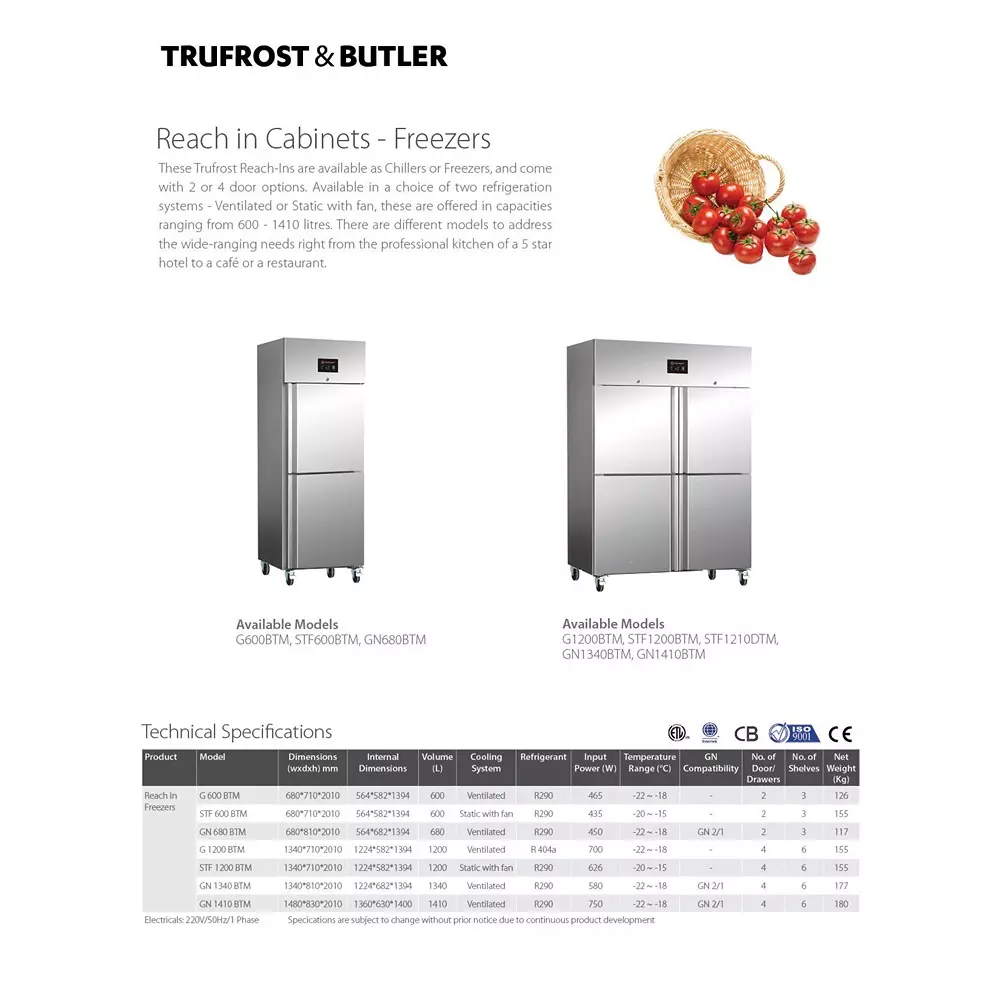 Trufrost 680 Ltr 2 Door Reach In Freezer, GN 680 BTM