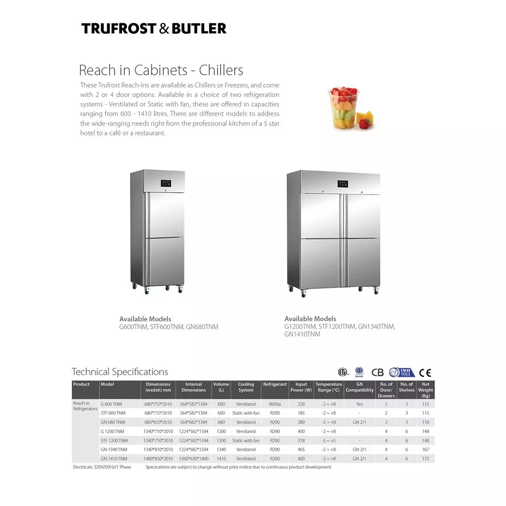 Trufrost 600 Ltr 2 Door Ventilated Reach In Refrigerator, G 600 TNM