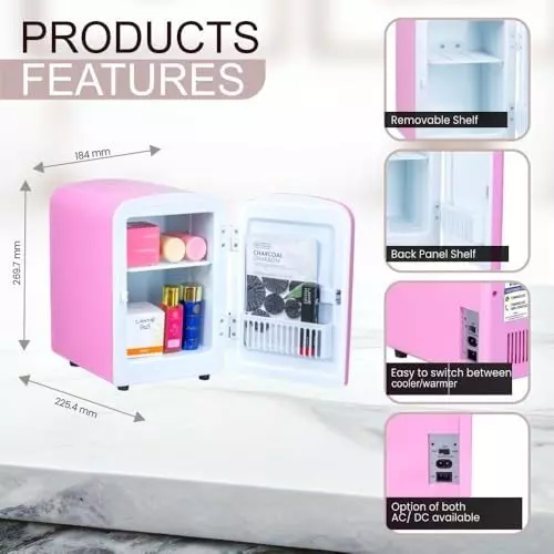 Rockwell 4 L Retro Portable Mini Fridge and Warmer 220 V Pink, RMF4P