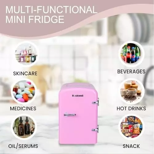 Rockwell 4 L Retro Portable Mini Fridge and Warmer 220 V Pink, RMF4P