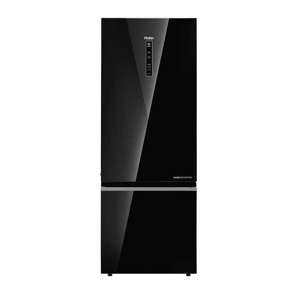 Haier 325 L Double Door Frost Free Bottom Mount Refrigerator 2 Star Black Glass, HRB-3752PKGA-P