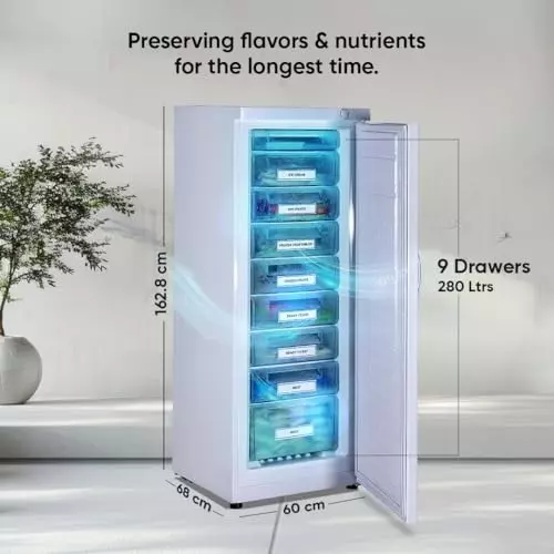 Rockwell 280 L Single Door Vertical Freezer with 9 Drawers White, UF300A