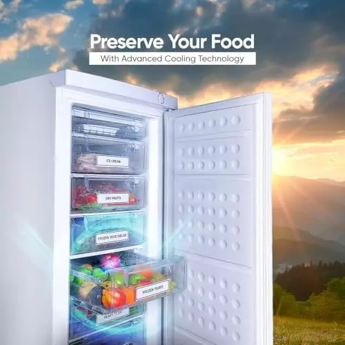 Rockwell 280 L Single Door Vertical Freezer with 9 Drawers White, UF300A