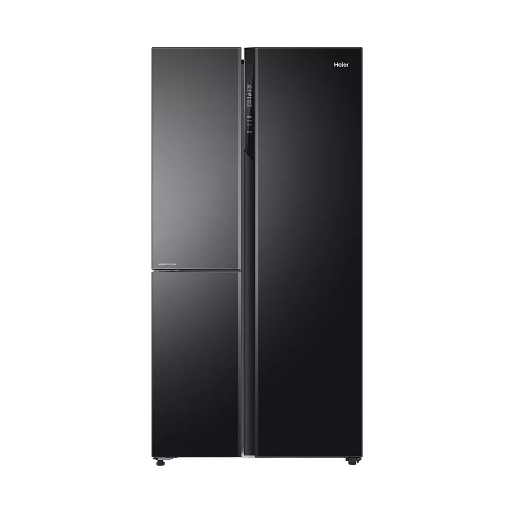 Haier 598 L 3 Door Side by Side Frost Free Refrigerator 3 Star Black Glass, HRT-683KGU1